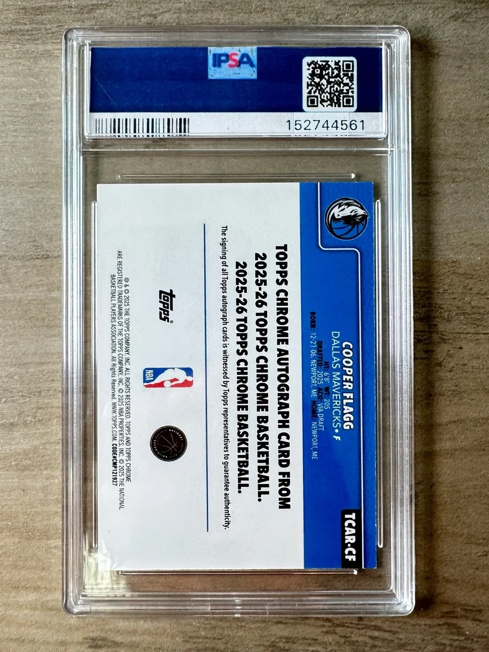 Cooper Flagg Signed Rookie 2025 Topps Chrome Gem Mint 10 Novelty Basketball Card